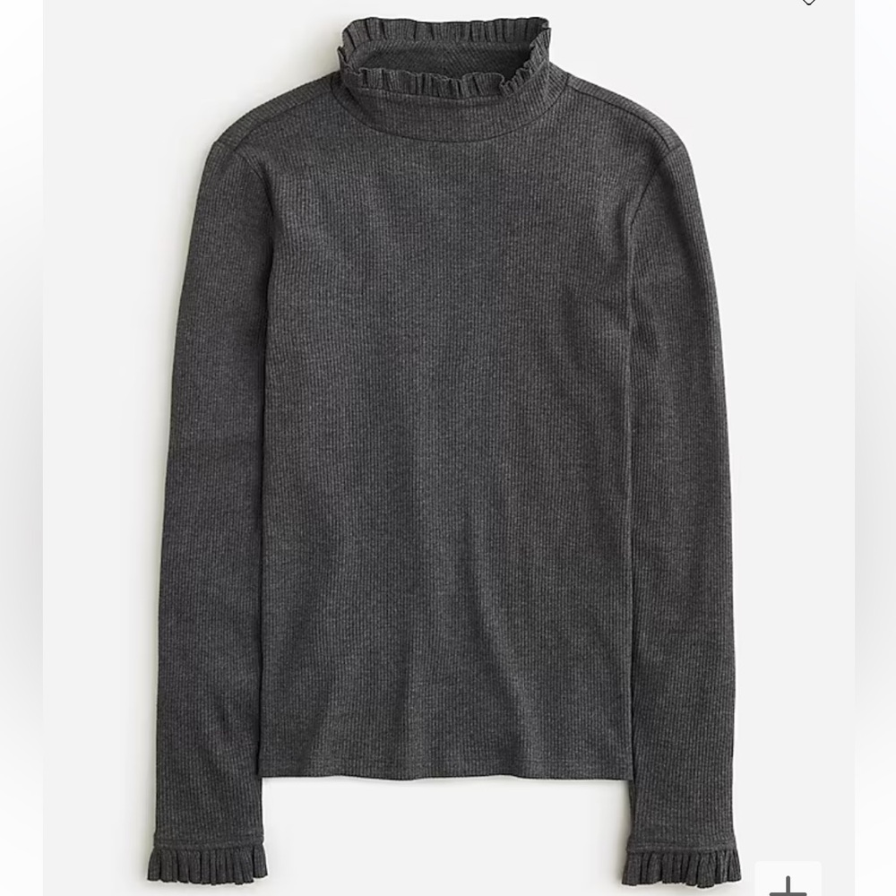 NWT J. Crew Vintage Rib Ruffle Mockneck T-shirt Dark Grey Small